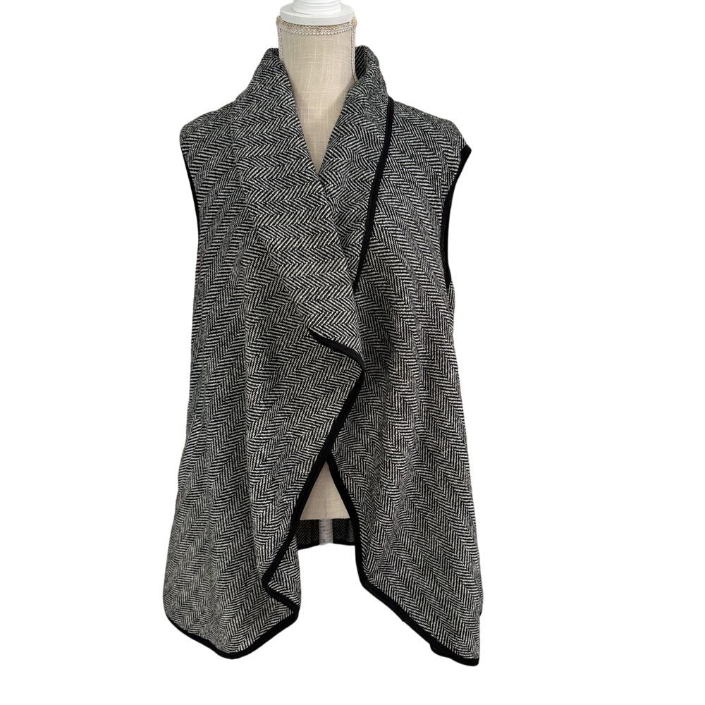 Top It Off Sweater Vest Womens Sz 2XL Black Herringbone Open Front Boho Layering